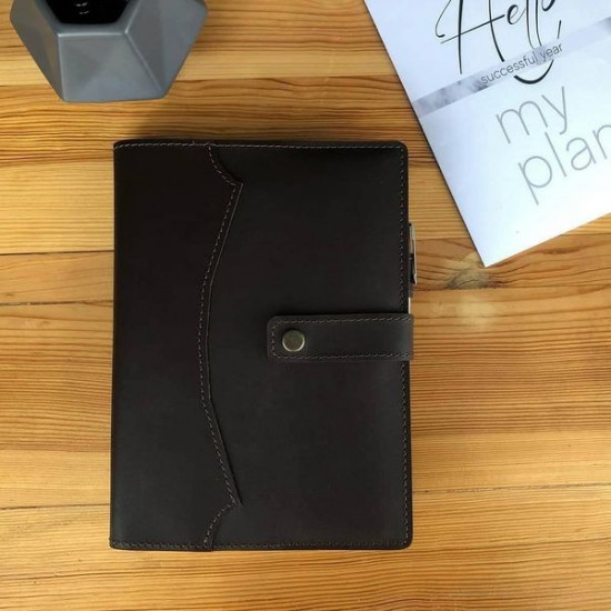 Cover for diary Fresh leather Hand Made dark brown A5 (bloknot200)