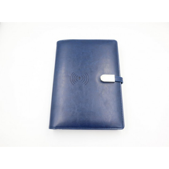 Business diary with 16 GB flash drive and wireless charging, Powerbank Blue