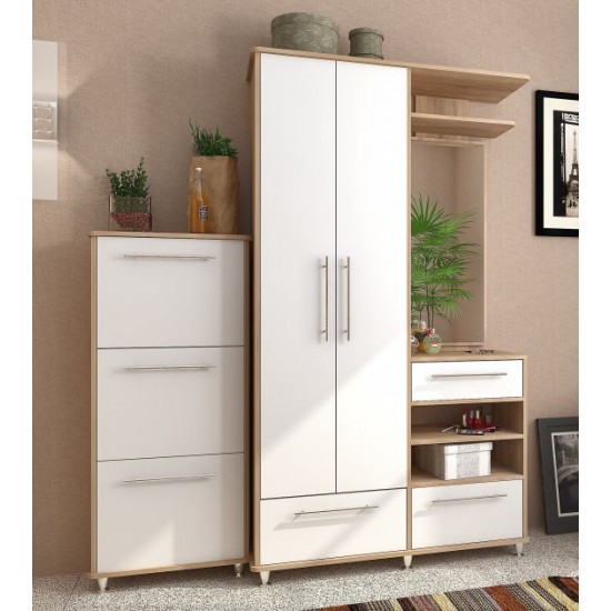 Shoe cabinet in the hallway made of chipboard Niagara 580 3D Sokme oak sonoma/white