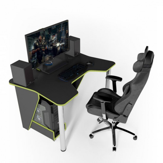 Gaming table ZEUS IGROK-3L black + green with LED lighting