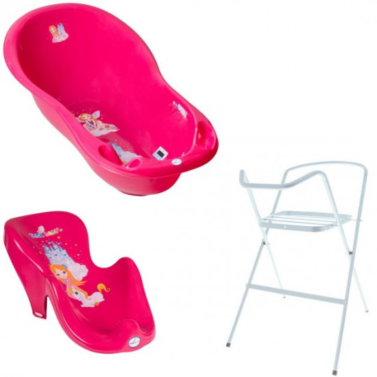 Set of large bathtub 102 cm, bathing slide, bathtub stand Princess Pink