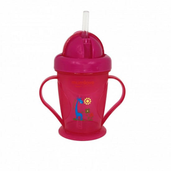 Sippy cup with silicone straw 180 ml Mumlove raspberry