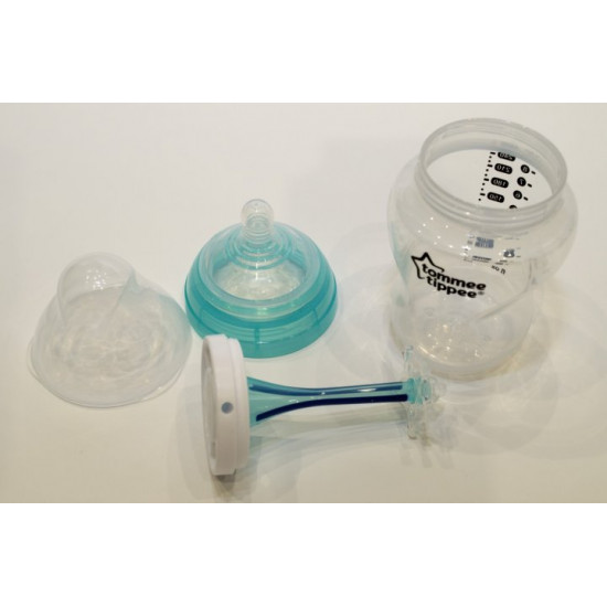 Feeding bottle (1 piece) Tommee tippee plastic transparent with turquoise twist 448