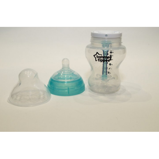 Feeding bottle (1 piece) Tommee tippee plastic transparent with turquoise twist 448