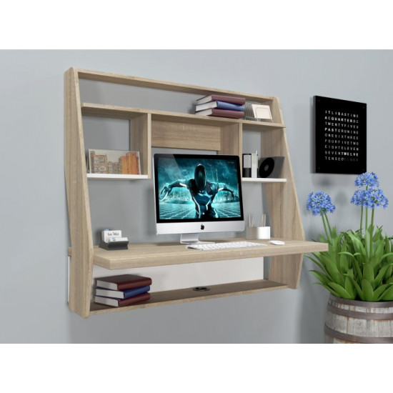 Hanging computer desk AirTable-III Comfy-Home sonoma oak + white