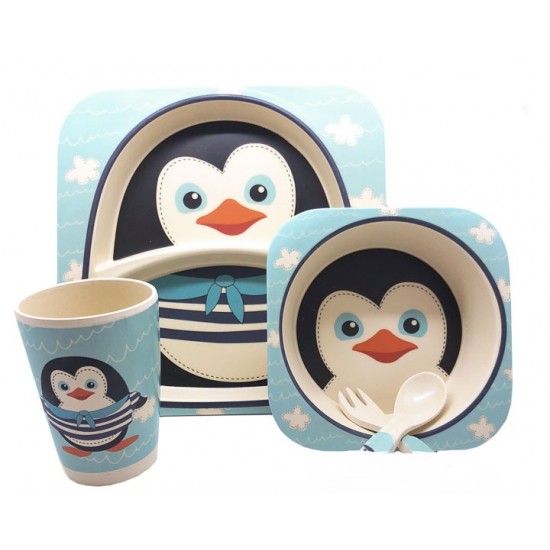 Children's bamboo tableware UFT BP5 Penguin set of 5 items