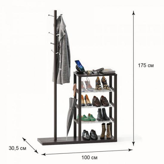 Підставка для взуття з вішалкою для одягу Fenster Канзас Венге