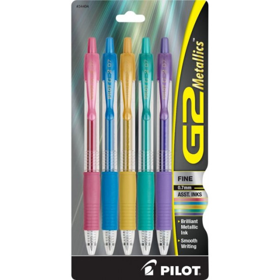 Set of colored gel pens PILOT G2 Metallics 0.7 mm, 5 pcs (34404)