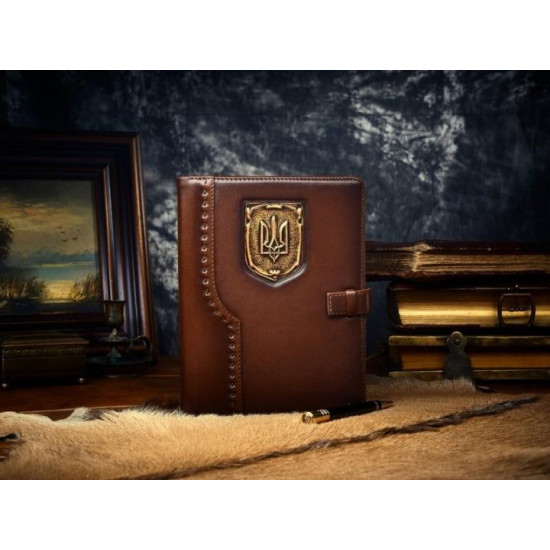 Leather notebook - Coat of arms of Ukraine (brown)