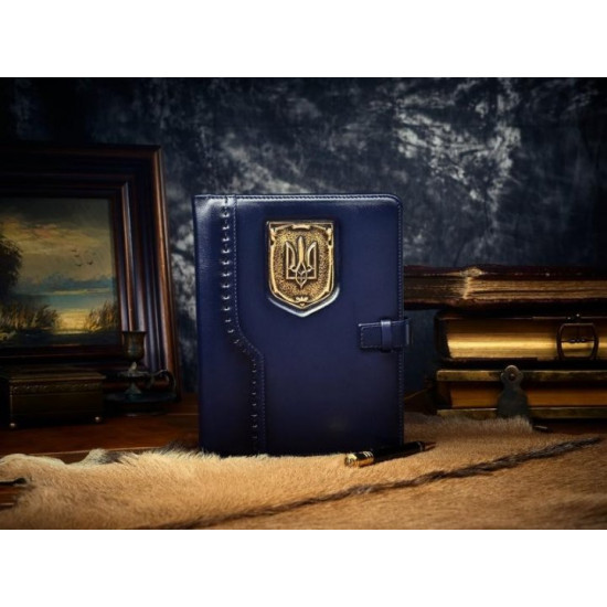 Leather notebook - Coat of arms of Ukraine (blue)