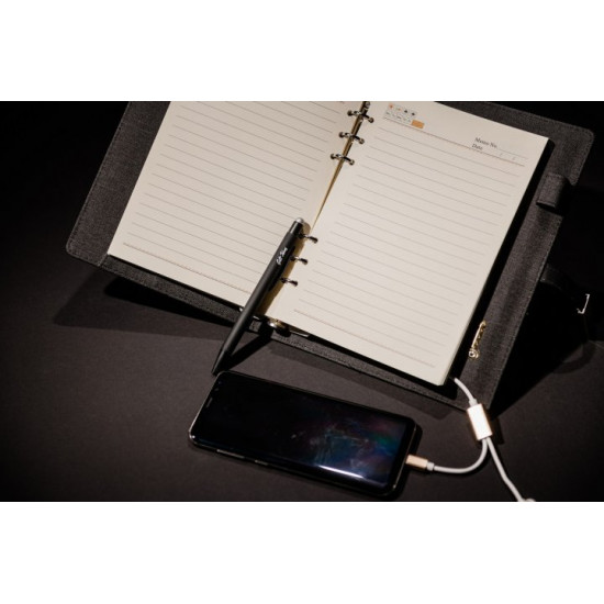 Business diary organizer with wireless charging with built-in Powerbank and USB flash drive Black