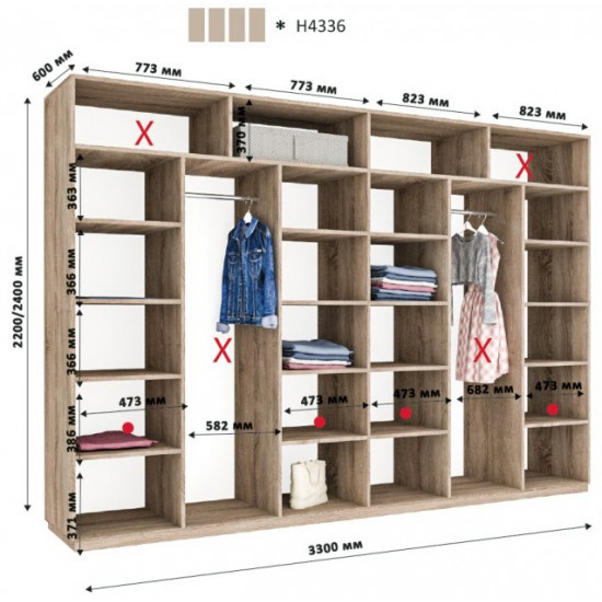 Sliding wardrobe HOUSE N4336 Alaska Mirror 330x60x240