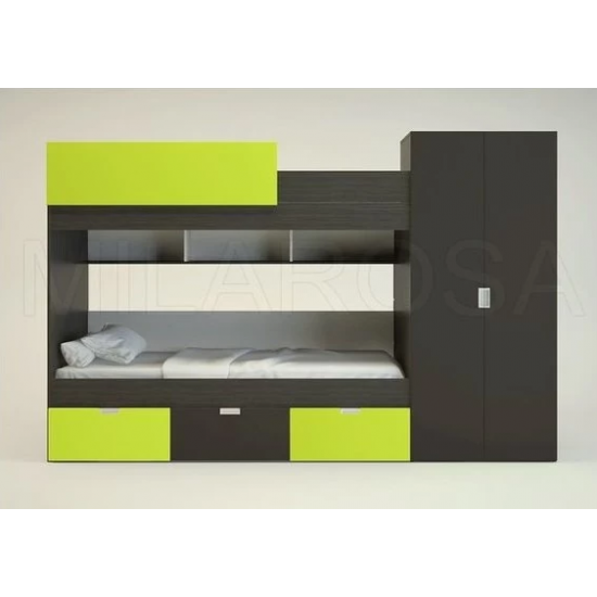 Двоярусне ліжко KidsBunkBed K-049 венге темний лайм 2820х1800х970 мм