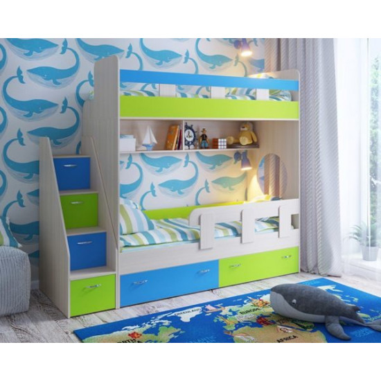  Двухьярусная кровать KidsBunkBed K-022 дуб сонома белый 2332х832х2016 мм