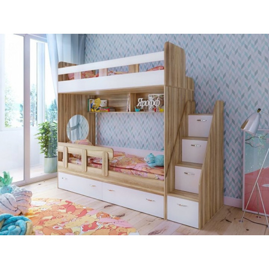  Двухьярусная кровать KidsBunkBed K-022 дуб сонома белый 2332х832х2016 мм