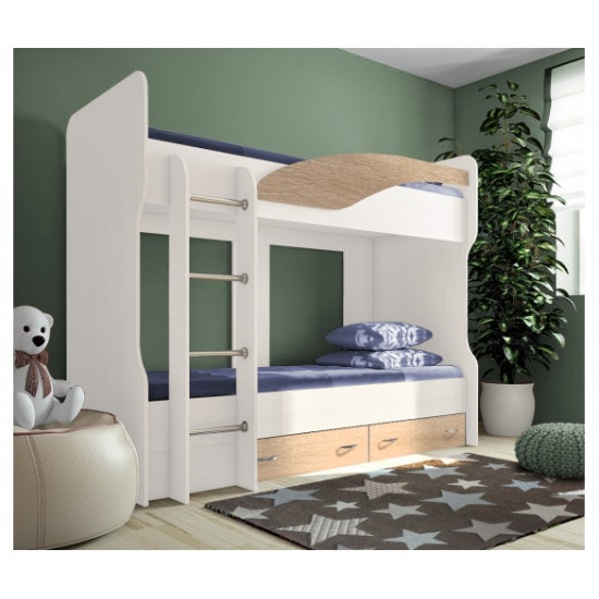 Двоярусне ліжко KidsBunkBed K-075 дуб сонома білий 2032х870х1700 мм