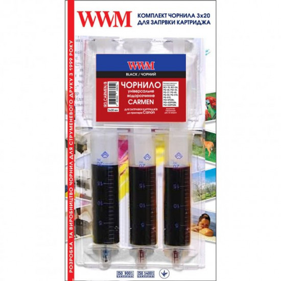 Ink for Canon 40 PG-40BK 0615B025 WWM 3pcs x 20ml IR3.CARMEN/B