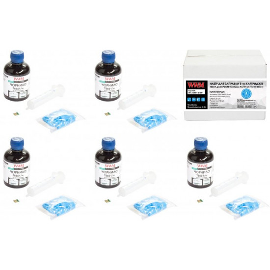 Ink for Epson T8651 XXL Black C13T865140 WWM 5 refills IR1.T8651-5/BP