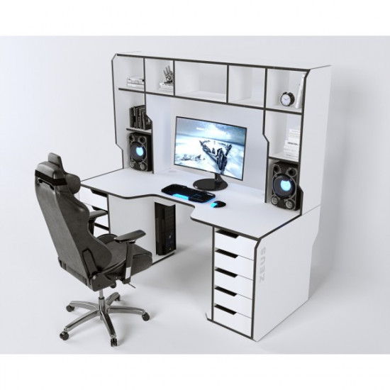 Gaming ergonomic table ZEUS Viking-3L, 180x92 (87) cm, white/black