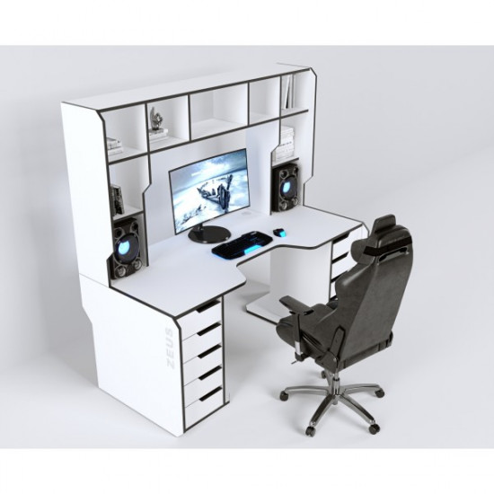 Gaming ergonomic table ZEUS Viking-3L, 180x92 (87) cm, white/black