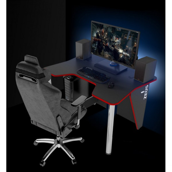 Gaming table ZEUS IGROK-3L, black/red with LED backlight