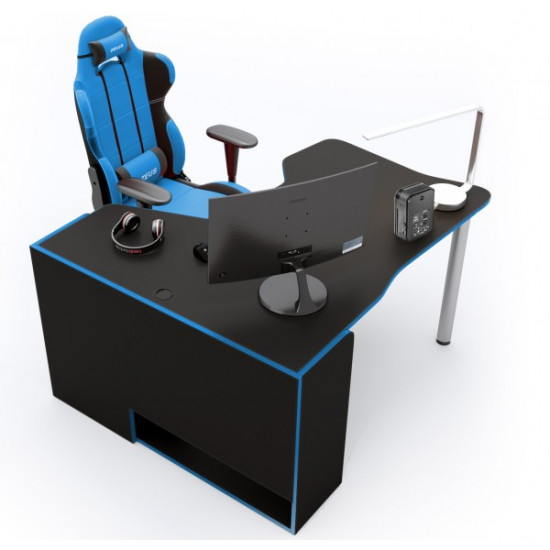 Gaming corner table ZEUS IGROK-TOR, black/blue