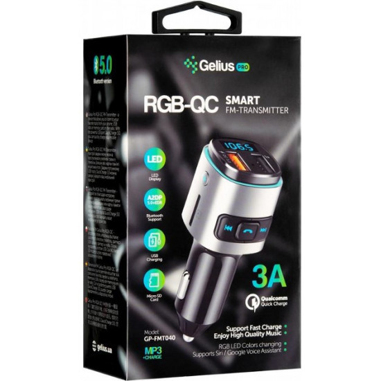  FM-трансмиттер Gelius Pro RGB-QC GP-FMT040 Black/Silver (2099900784835)