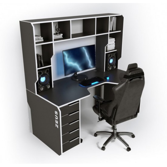 Ergonomic gaming desk with Viking-3L Zeus add-on