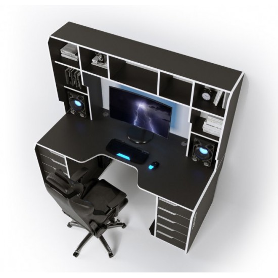 Ergonomic gaming desk with Viking-3L Zeus add-on