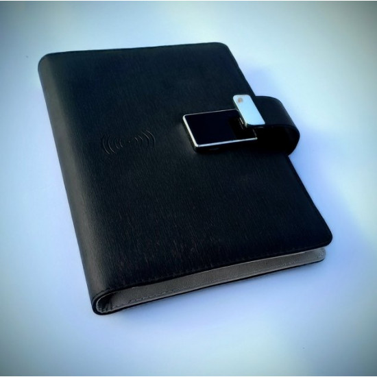 Business Powerbank notepad with digital lock + wireless charging and USB flash drive