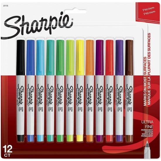 Markers permanent liners Sharpie Permanent Markers, Ultra Fine Point 12 pcs. (37175PP)