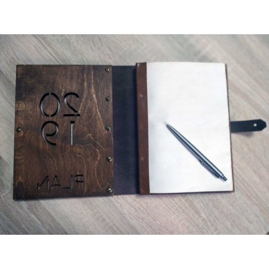 Notebook Plan 2019 in a combination of wood and leather (Notebook Plan 0064)