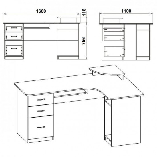 Computer desk SU-3 Kompanit Alder