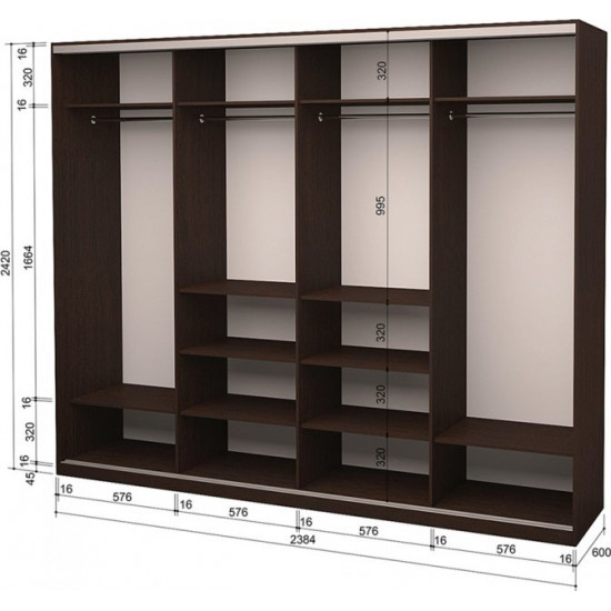  Шкаф-купе четырехдверный Roko 238.4x242x60 см ДСП + Зеркало Дуб венге (20200024631)