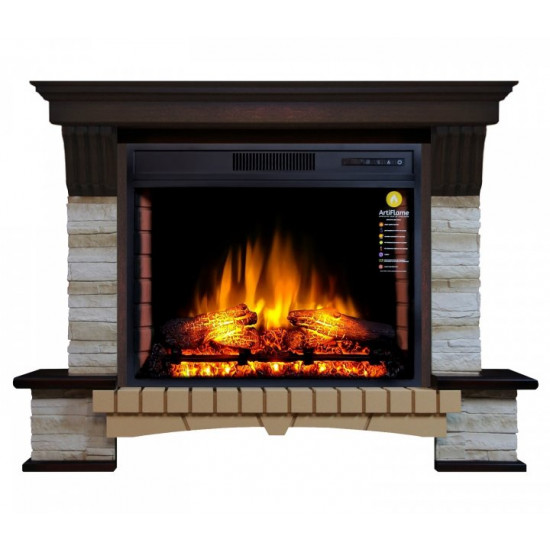 Electric fireplace with portal ArtiFlame STONE MONTEBELLO AF28S MAHOGON BROWN ANTIQUE (with sound)