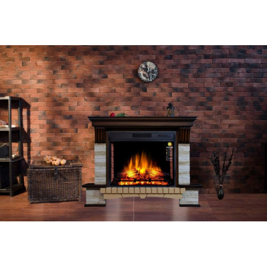 Electric fireplace with portal ArtiFlame STONE MONTEBELLO AF28S MAHOGON BROWN ANTIQUE (with sound)