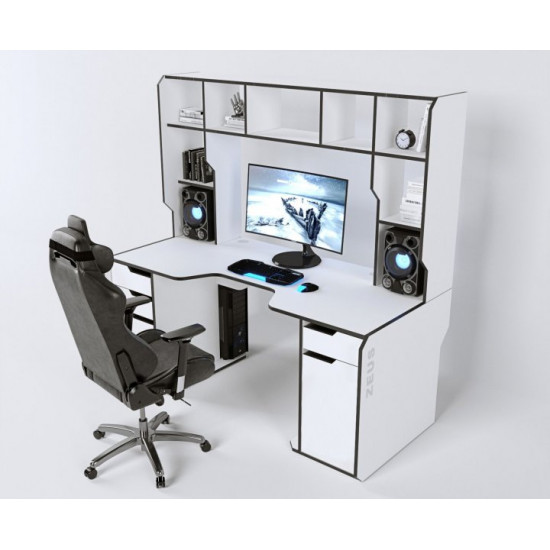 Gaming table with add-on Viking-4M Zeus white + black edge