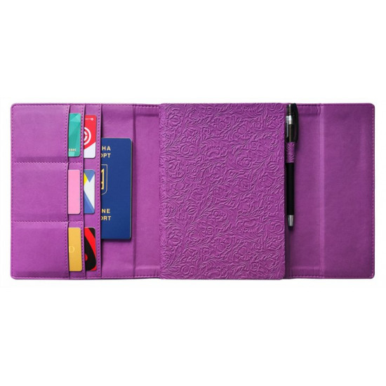 Diary in an elite cover with embossing, undated A5, with compartments for documents, lilac