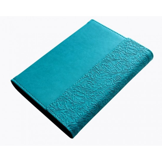 Diary in a luxury cover with embossing, undated A5, with compartments for documents, turquoise