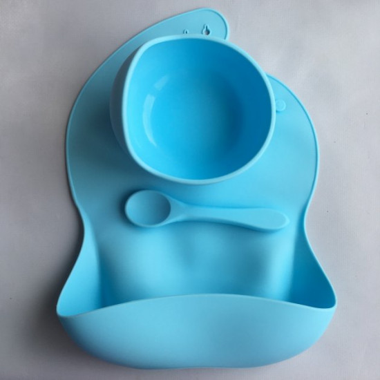 Set of baby silicone dishes for first feeding, blue