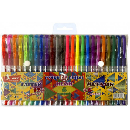 Set of gel pens Umka Glitter + Neon + Metallic Multicolored 24 pcs (4820071015088)