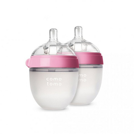 Anti-colic bottle Comotomo 150 ml. with silicone nipple from 0 to 3 months. Pink