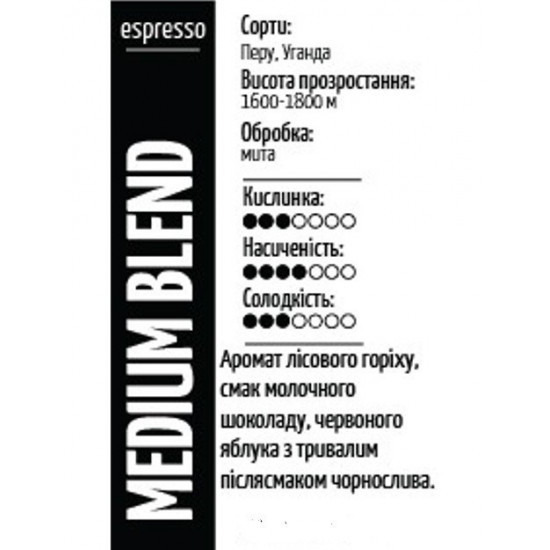 Кава мелена Medium blend Робуста 30%, Арабіка 70% 1 кг