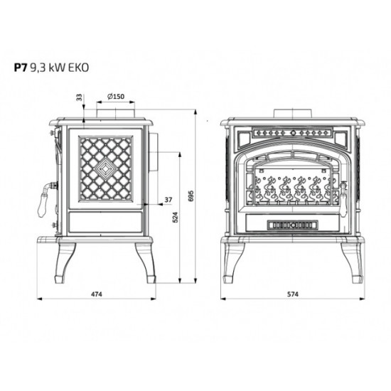 Pich fireplace chavunna KAWMET P7 (9.3 kW) EKO