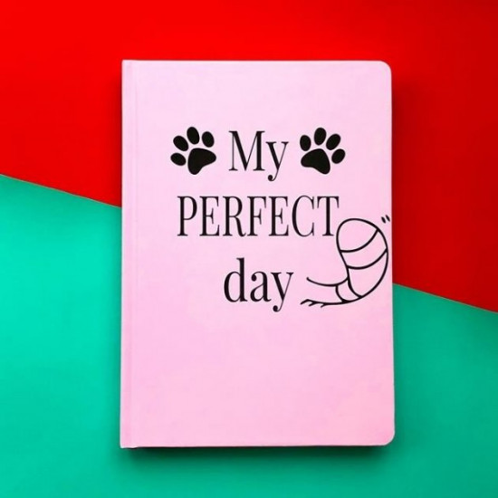 Notebook with a cat Tail and Whiskers Diary My perfect day undated Russian Pink