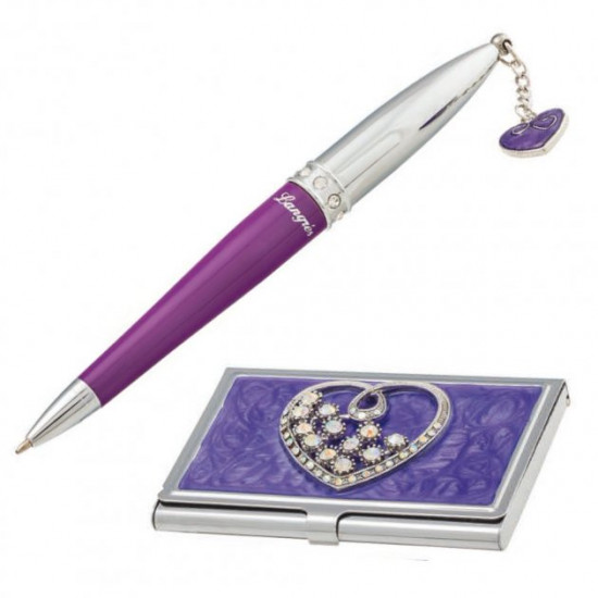 Pens in the set Langres Crystal Heart 1pcs + business card holder purple LS.122008-07