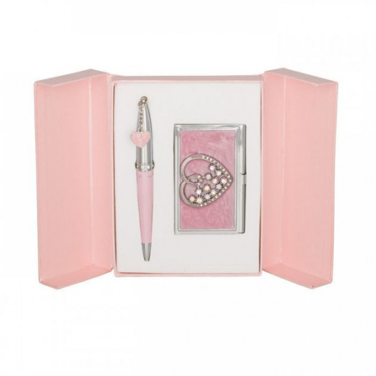 Pens in the set Langres Crystal Heart 1pcs + business card holder pink LS.122008-10