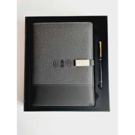 Gift notebook, business diary with 16 GB flash drive and wireless charging Powerbank with pen