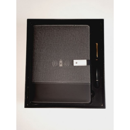 Gift notebook, business diary with 16 GB flash drive and wireless charging Powerbank with pen