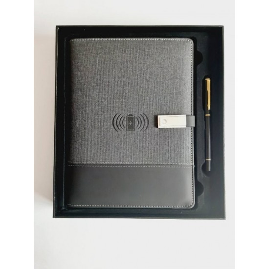 Gift notebook, business diary with 16 GB flash drive and wireless charging Powerbank with pen